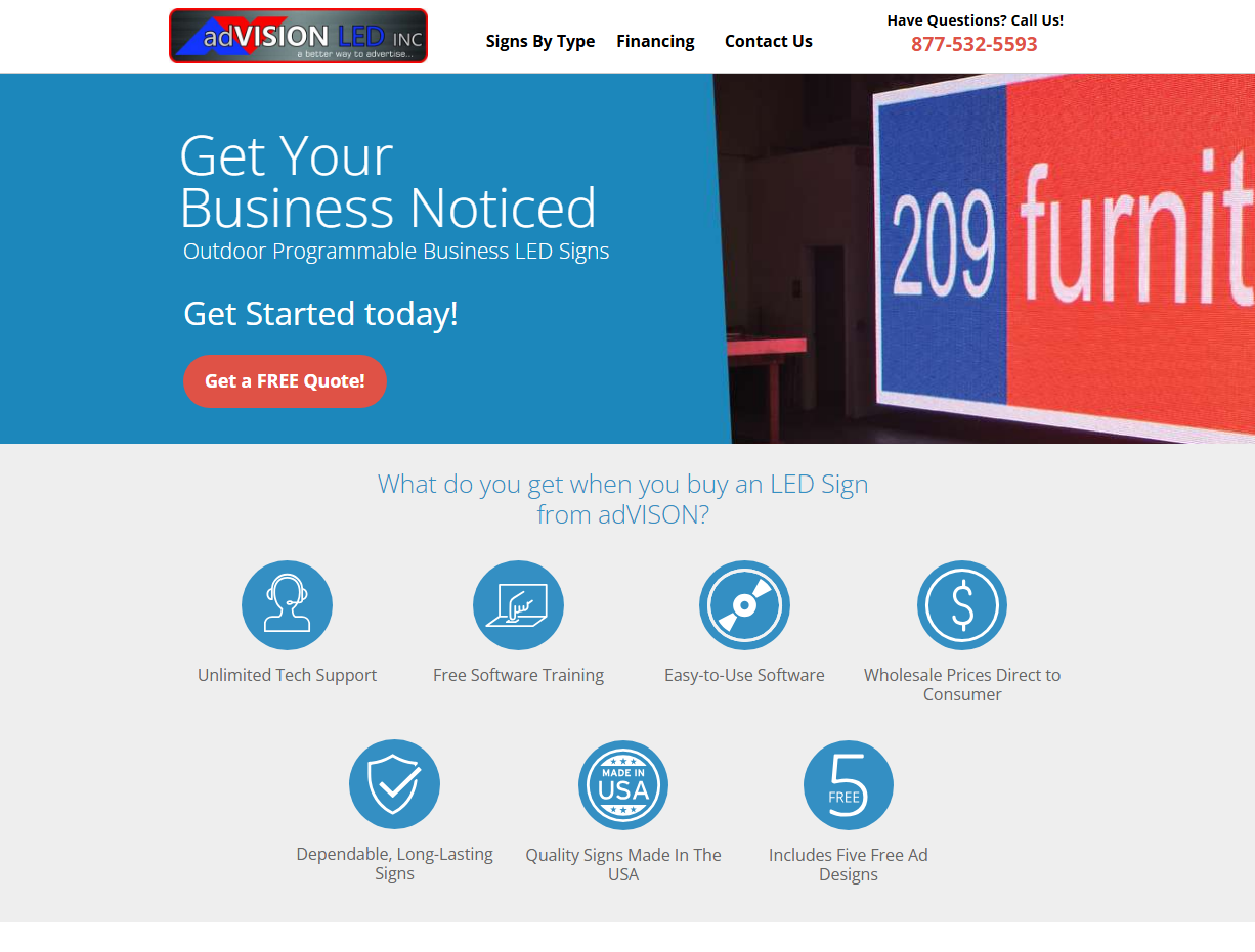 Original Advision landing page — dated design, generic messaging, weak conversion path